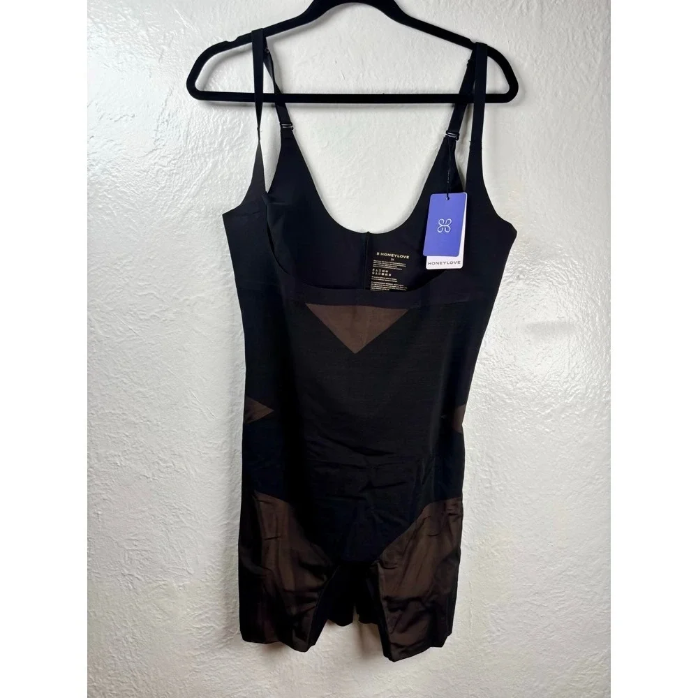 New Honeylove SuperPower Mid-Thigh Bodysuit Womens 2X Black Targeted Compression